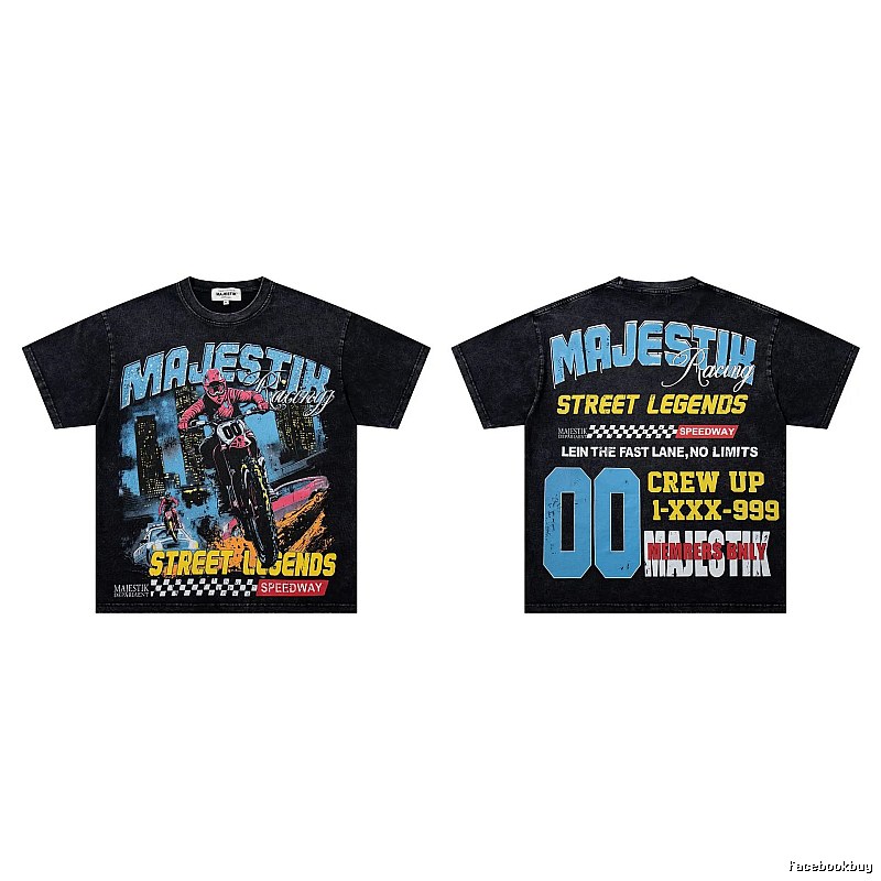 MAJESTIK Racing Vintage Street Black Short Sleeve T-Shirt