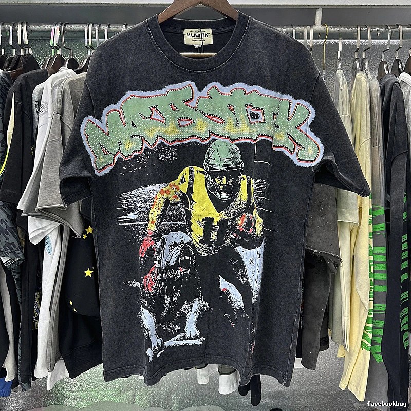MAJESTIK Vintage Distressed Rugby Black T-Shirt