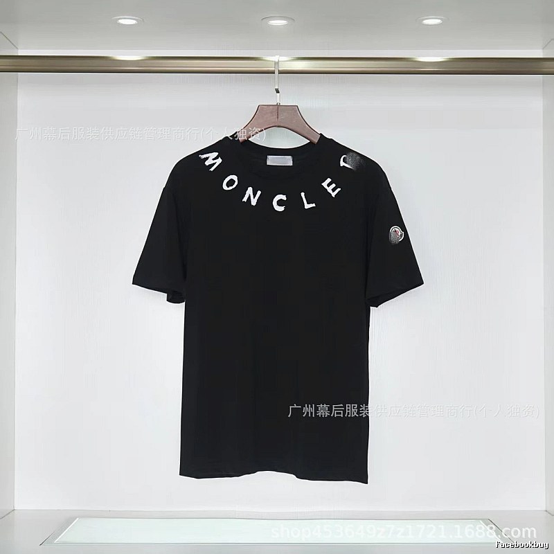 Moncler Letter Print Casual Style Black T-Shirt