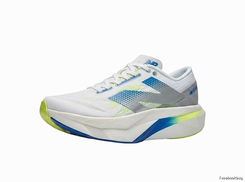 New Balance retro-style blue and white running shoes