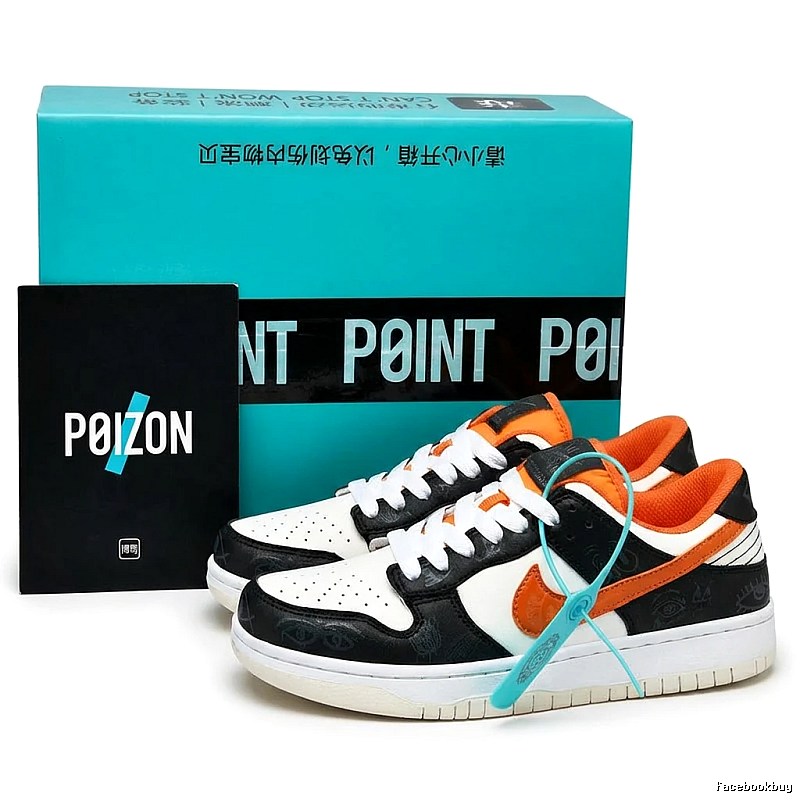Nike Dunk Trendy Black-White-Orange Athletic Shoes