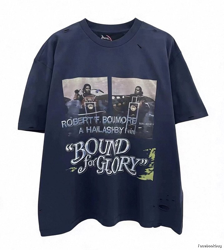 Paly Hollywood Printed Vintage Navy Blue Short Sleeve T-shirt