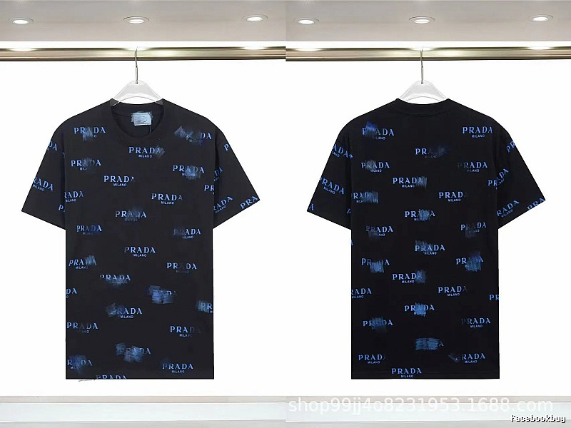 Prada All-over Printed Streetwear Style Black Short-sleeve T-shirt