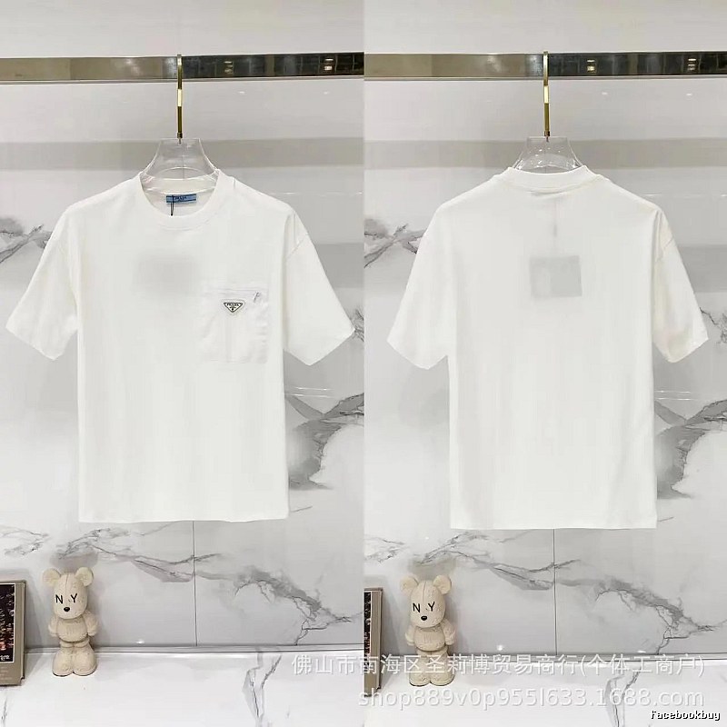Prada Triangle Logo Minimalist Style White Short-sleeve T-shirt