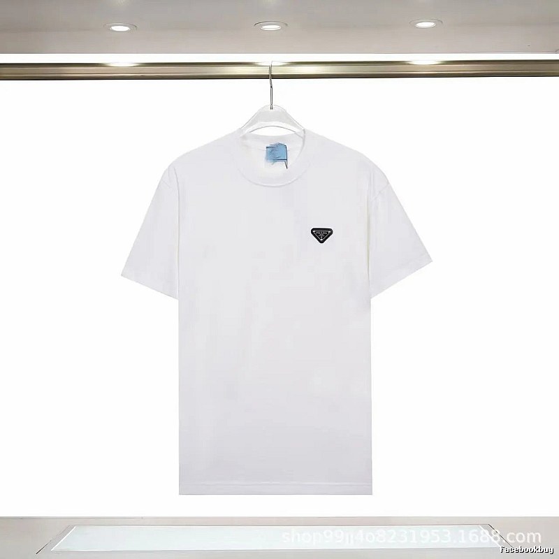 Prada Triangle Logo Minimalist Style White Short-sleeve T-shirt