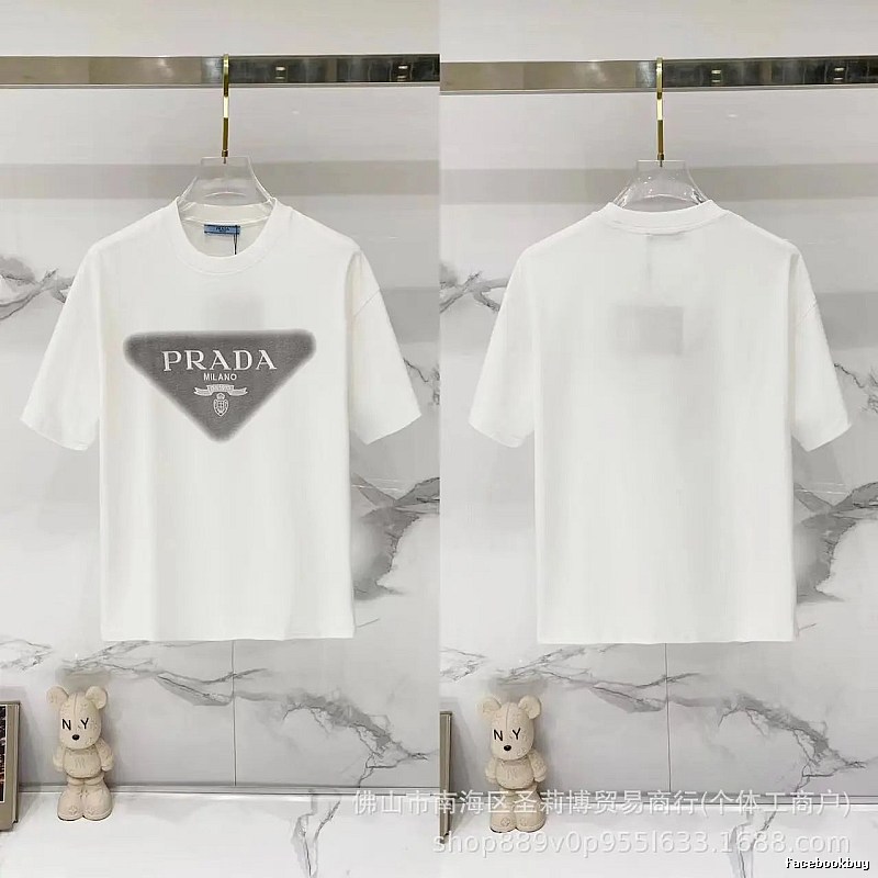 Prada Triangle Logo Minimalist Style White T-Shirt