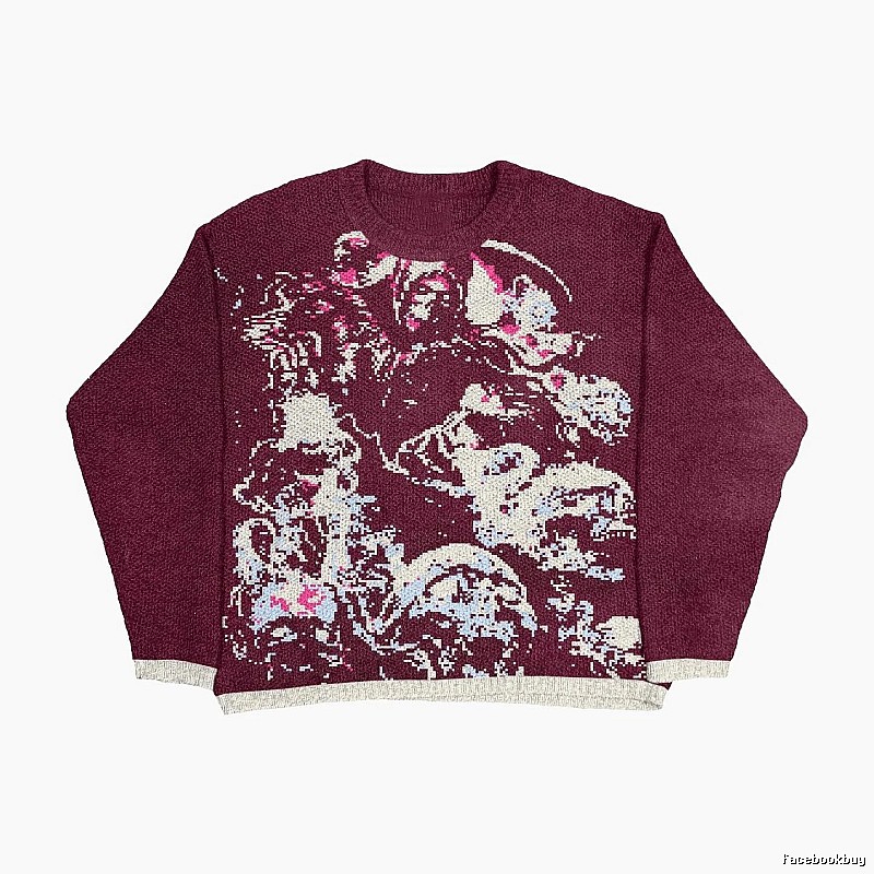 Resort Anime graphic sweater Black Knit Top with Premium Look