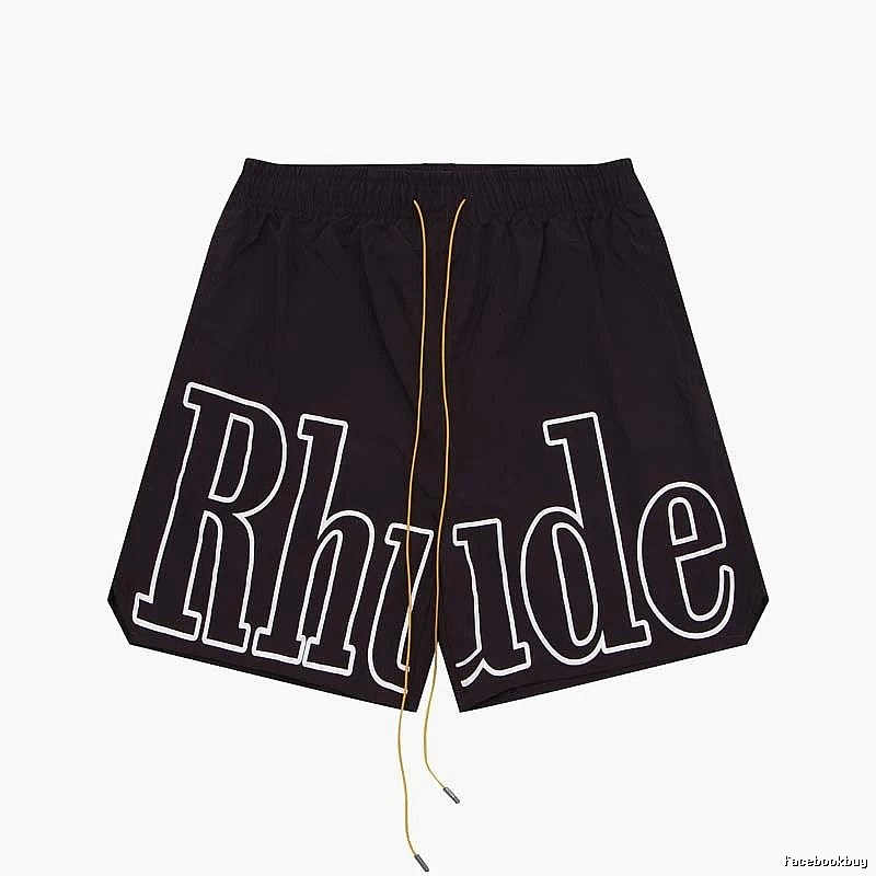 RHUDE letter-style black shorts
