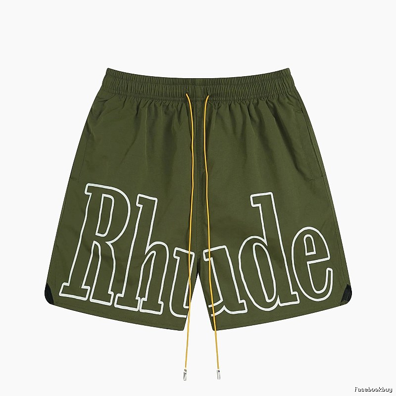 RHUDE letter-style military green shorts