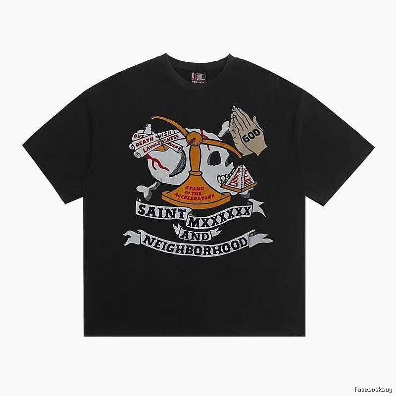 SAINT Skull Print Street Style Black T-Shirt