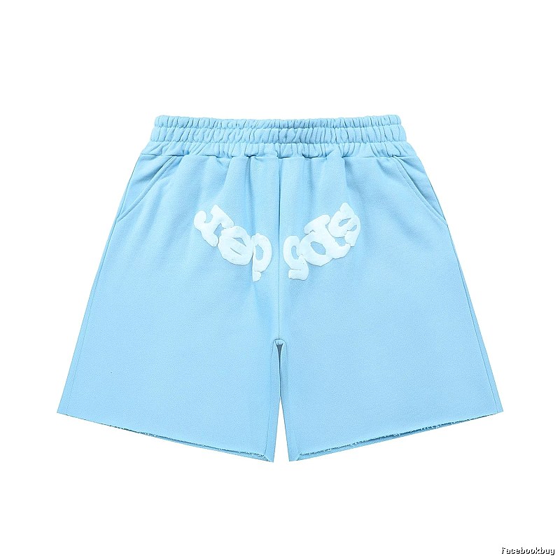 Sp5der letter-style light blue shorts
