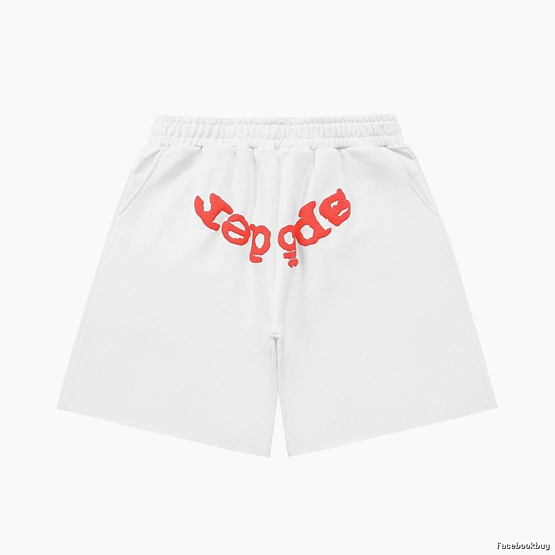 Sp5der red letter white shorts