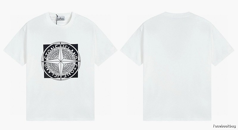 Stone Island Compass Print Street Style White T-Shirt