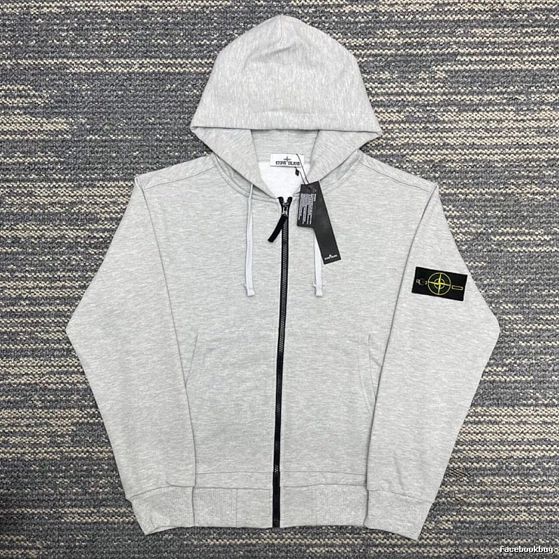 Stone Island Heather Gray Zip Hoodie Resort Wear