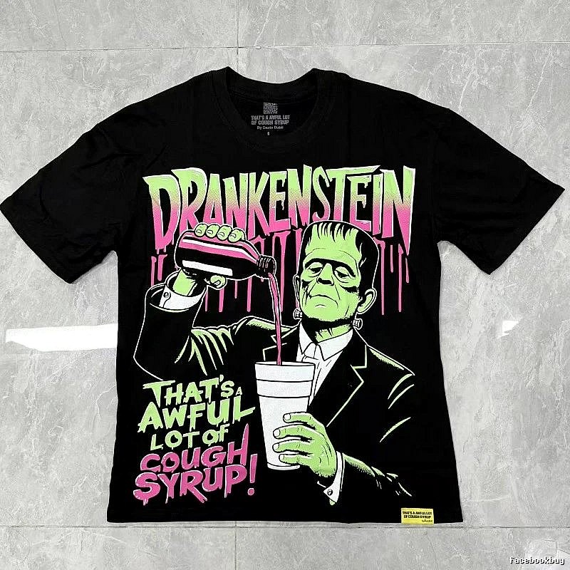 Streetwear Brand Frankenstein Street Style Black Short-sleeve T-shirt