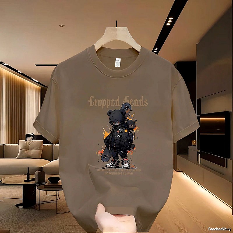 Streetwear Brand Skateboarding Bear Street Style Khaki T-Shirt
