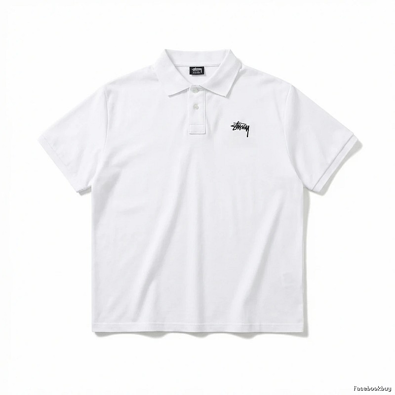 Stussy basic simple white polo shirt