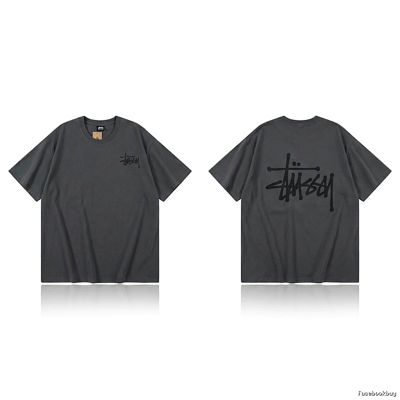 Stussy basic style simple style dark gray T-shirt