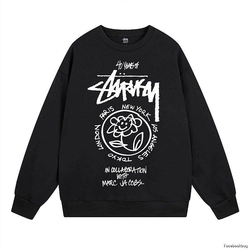 Stussy Black Style 539 Graphic SweatShirt Campus Look