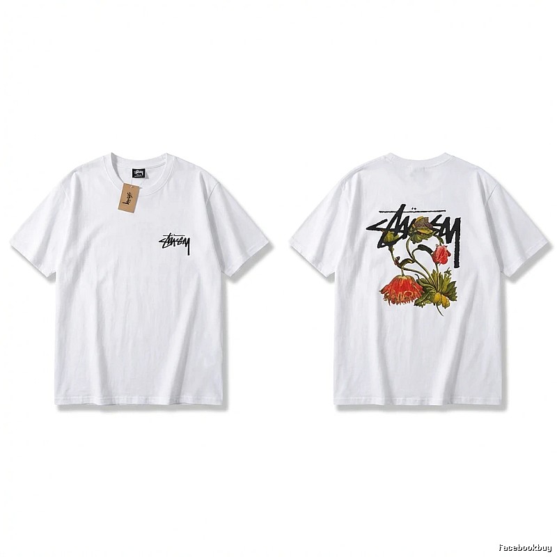 Stussy Floral Print White T-Shirt