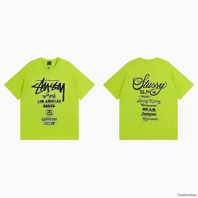 Stussy Fluorescent Green Spider Graphic T-Shirt Soft Neutral Logo