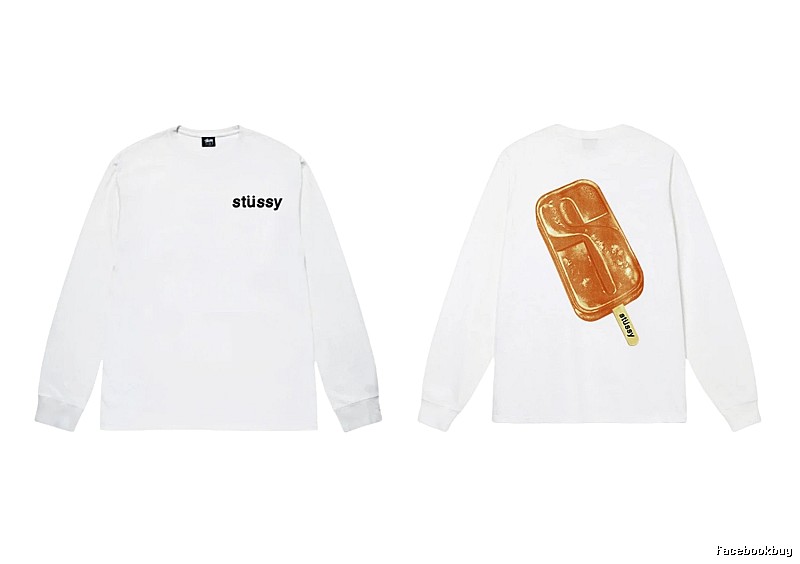 Stussy S Ice Cream Print Style White Long-Sleeve