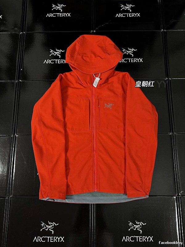 The imperial red of the Arc'teryx Alpha SV jacket