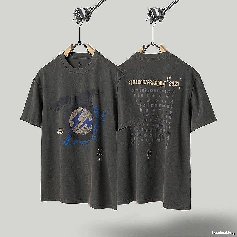 Travis Scott Lightning Co-branded Vintage Charcoal Gray T-Shirt