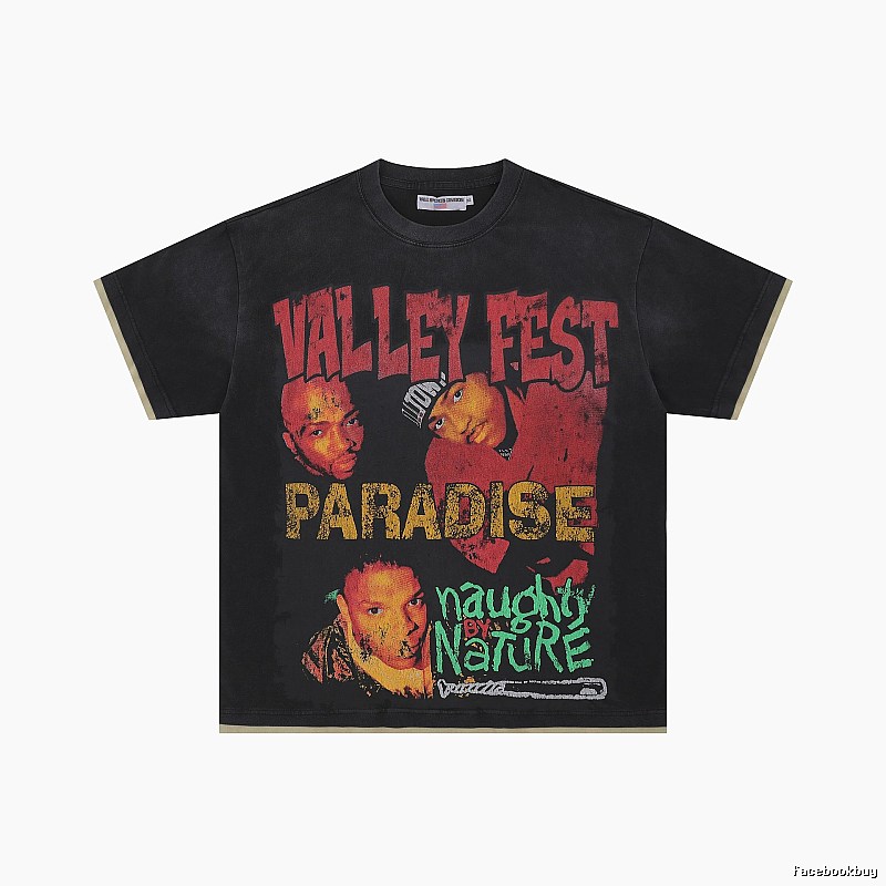 Valley Fest Hip-hop Vintage Distressed Black T-Shirt