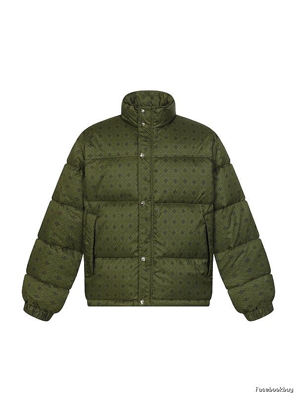 Vintage-style down jacket with Chrome Hearts print