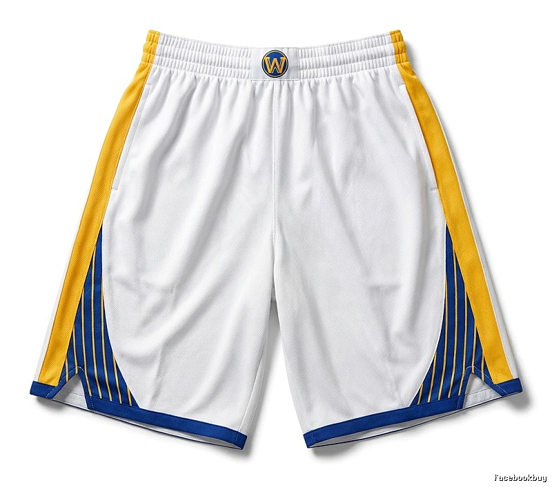Warriors' Curry's white, yellow and blue shorts